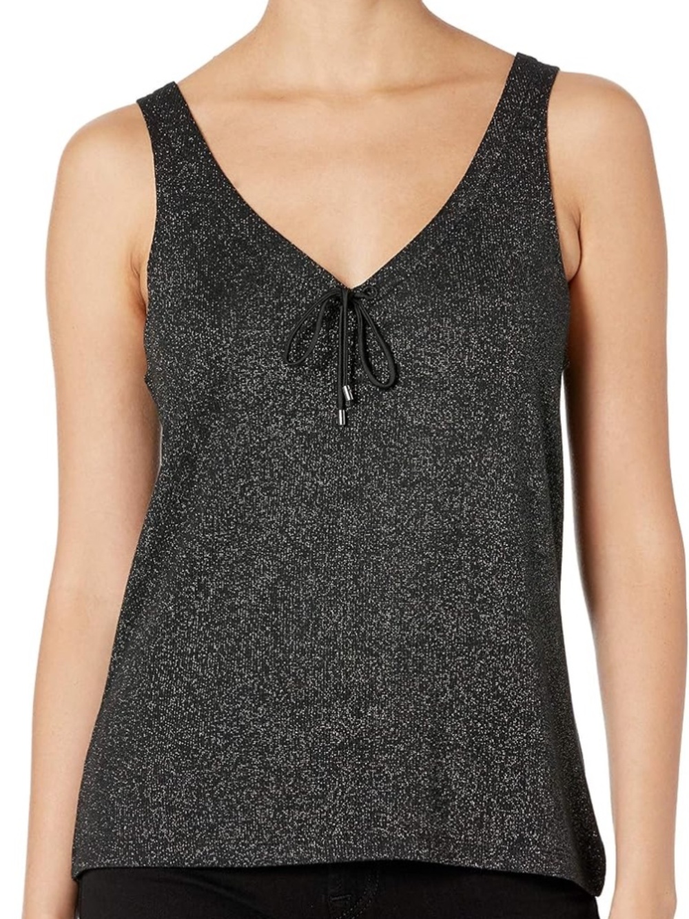 PAIGE ISSEY Tank Cami Top Black Gold Metallic V-Neck SZ L Stretch Rock Festival